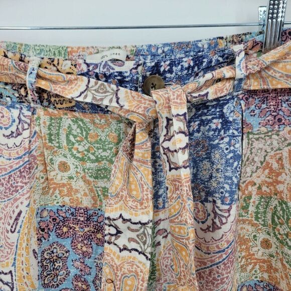 Rachel Zoe Womens Linen Multicolor Paisley Patchwork Wide-Leg Pants Sz L Boho - Picture 7 of 14